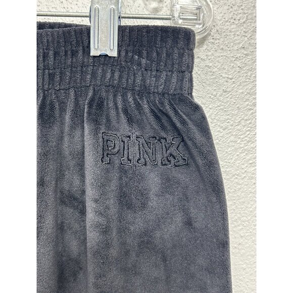 Victoria's Secret PINK Crushed Velvet Velour Joggers XS BLACK soft Athleisure - Picture 3 of 5